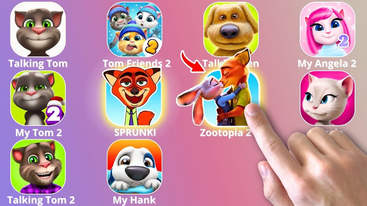 Talking Angela,Zootopia 2,Roblox,Obby,Talking Ben,Sprunki,Talking Tom,KPop Demon Hunters,Tom Friends