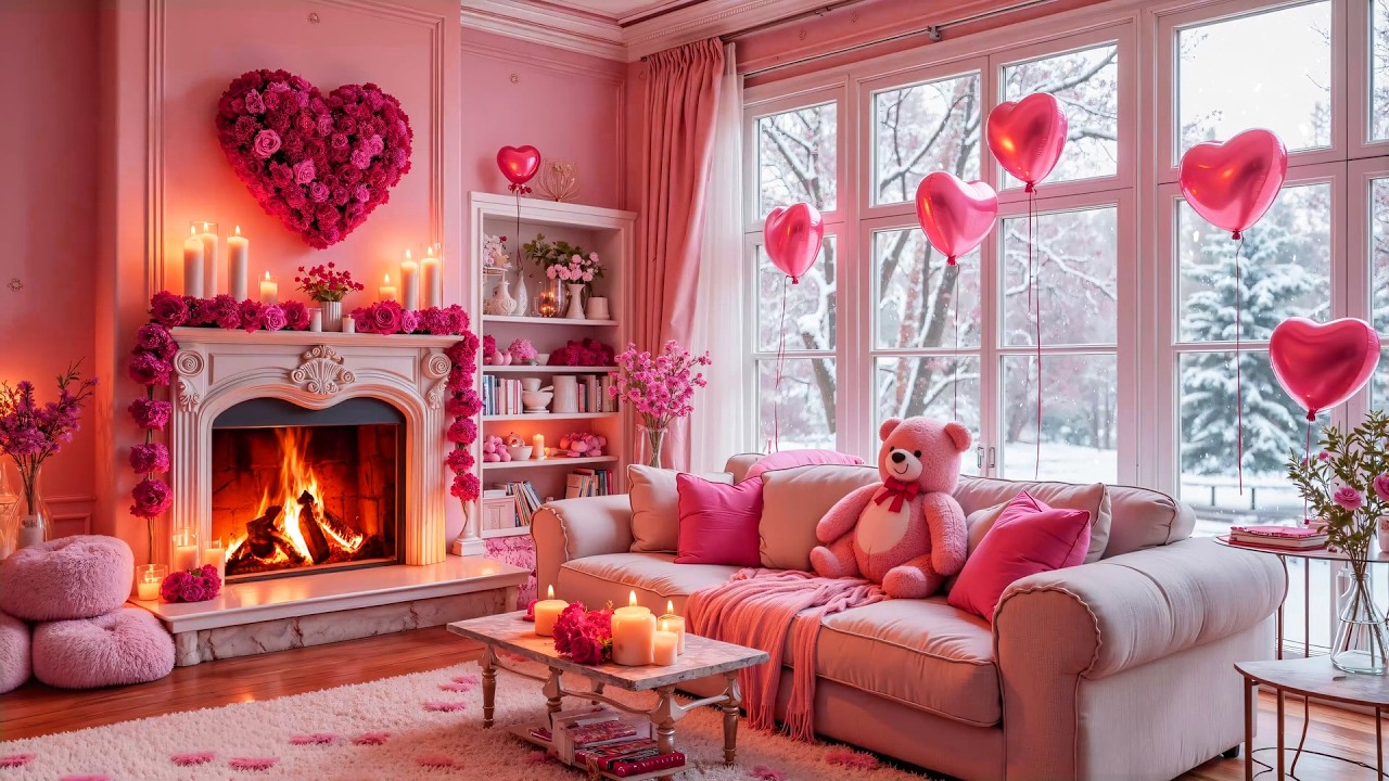 Happy Valentine’s Cozy Fireplace Ambience 💖🔥 Candlelight & Soft Piano Music for Sleep, Love & Peace