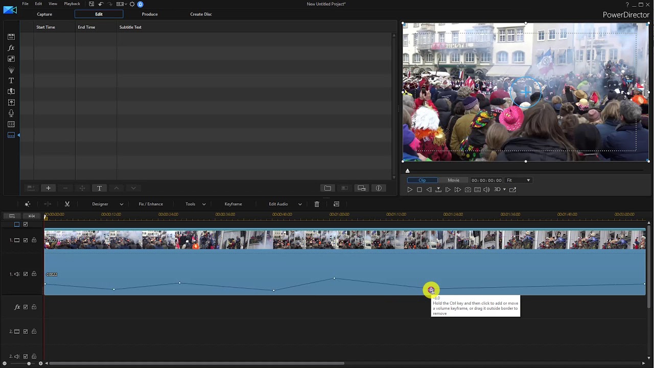 PowerDirector 16: volume adjustments with keyframes