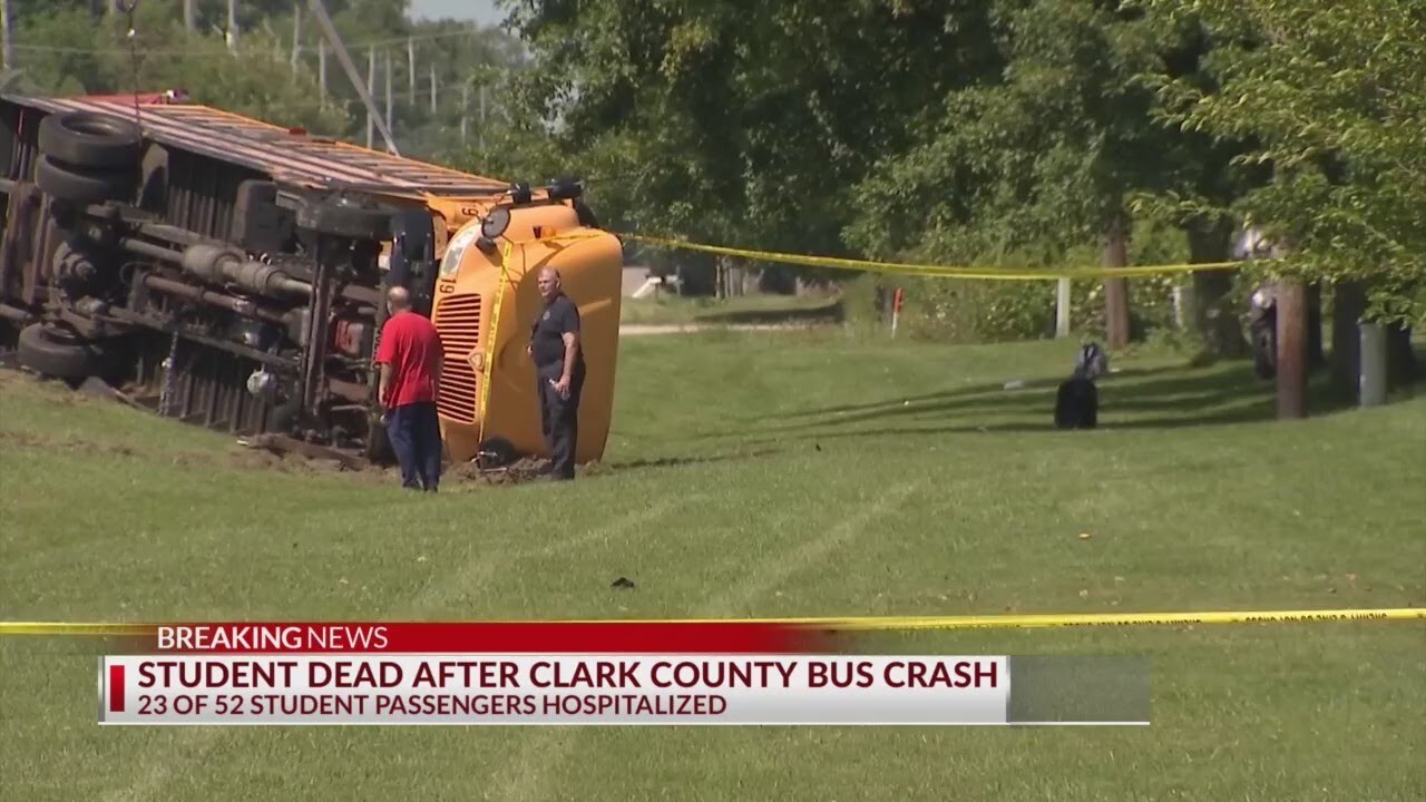 Student dead, nearly two dozen injured after school bus crash in Clark County