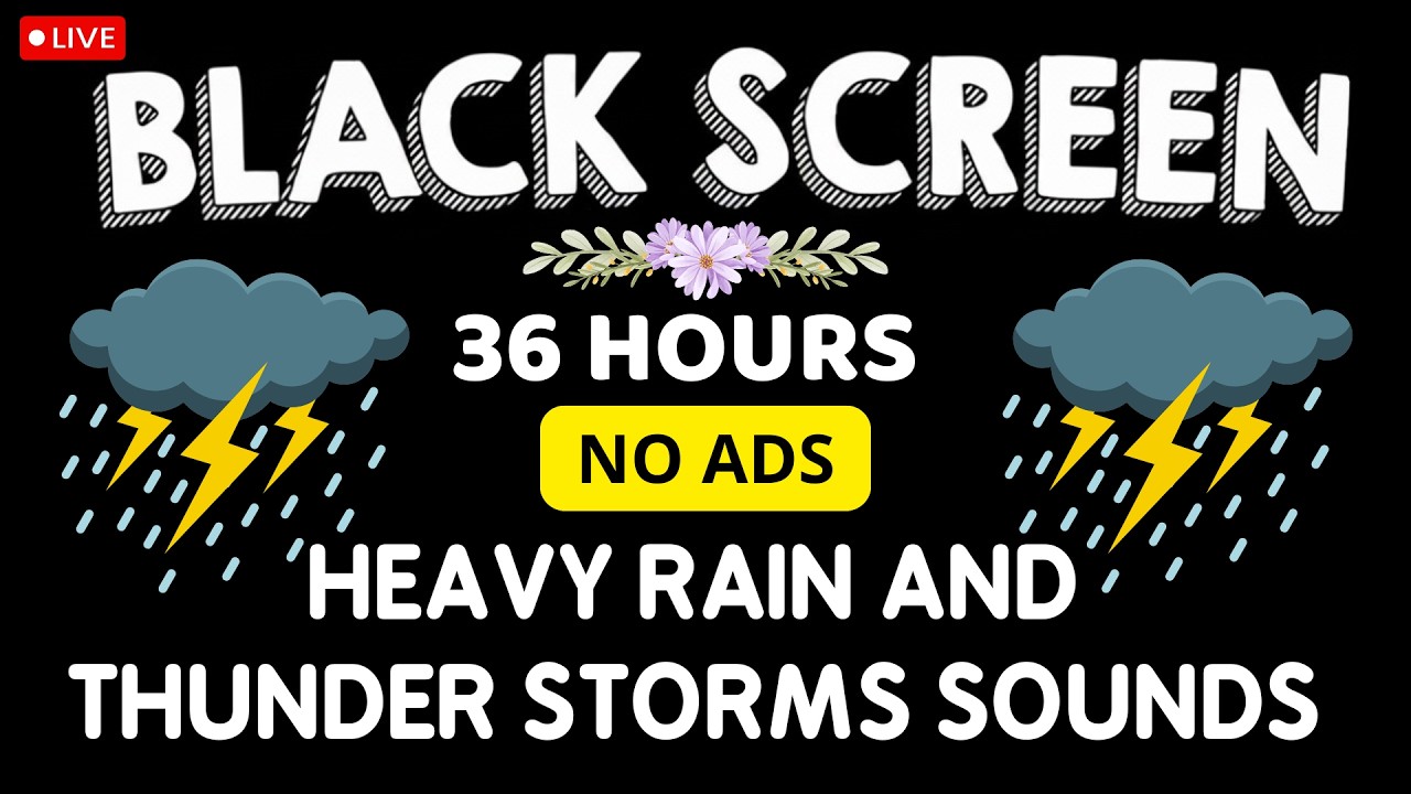 🔴 Heavy Rain and Thunder Sounds for Sleeping - Black Screen | Heavy Rainstorm White Noise for Sleep