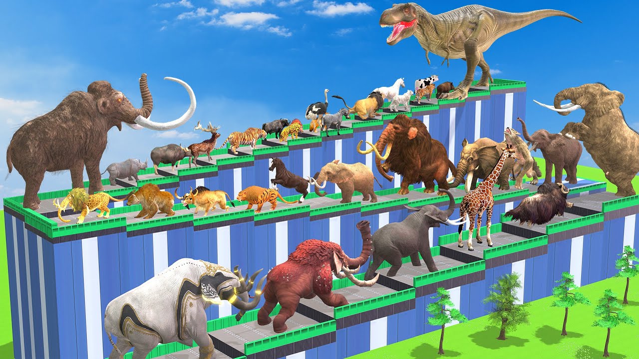 EPIC T-REX DEATHRUN - The Ultimate Battle 44 Wild Animals vs T-Rex Animal Revolt Battle Simulator