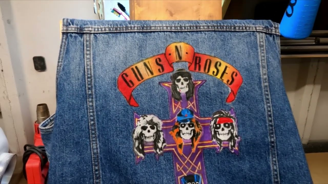 Airbrushing Guns n Roses on Denim Jacket - Appetite For Destruction