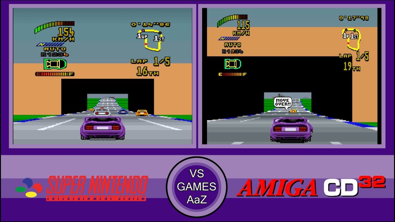 Top Gear 2(Super Nintendo VS Amiga CD32)Side By Side Comparison Graphics