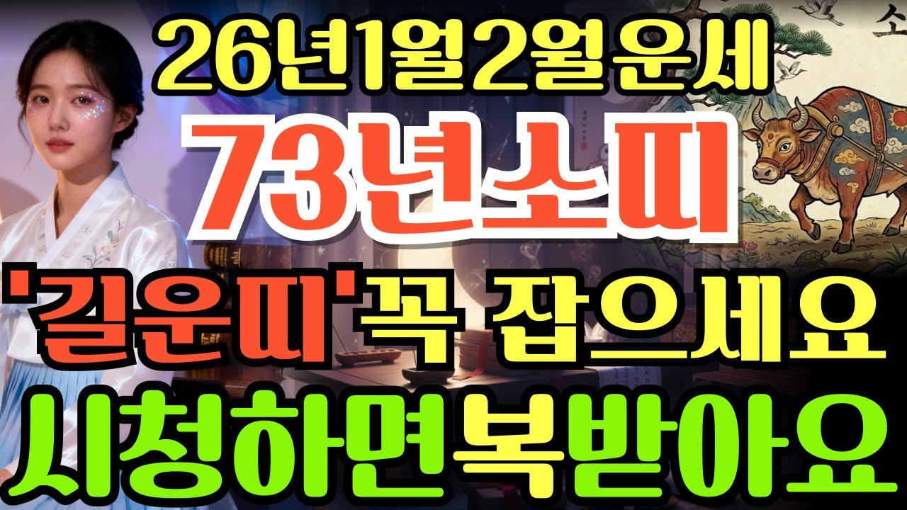 [73년소띠26년1월,2월운세]시청하면복이오는1973년계축생소띠26년2월운세