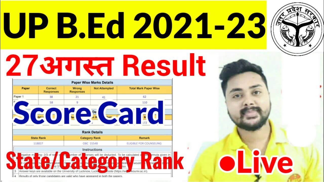 UP B.ed Entrance Score Card 2021