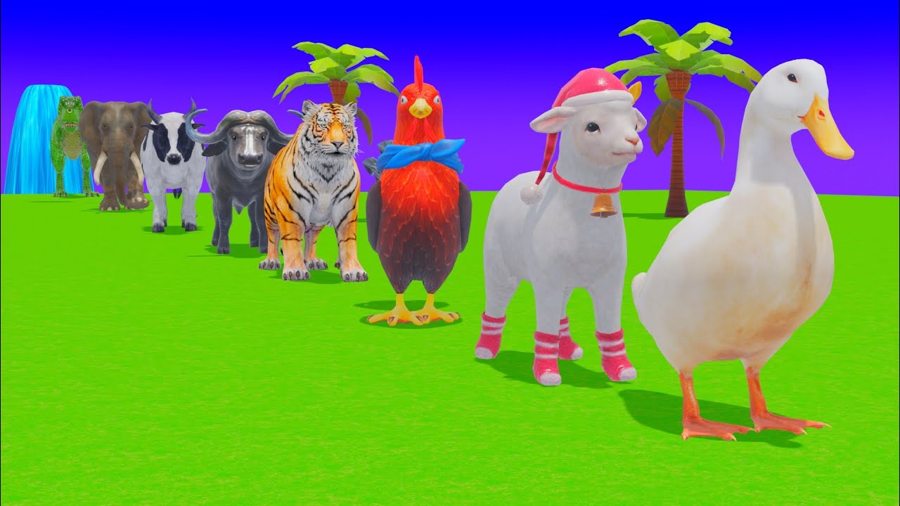 Long Slide Game with  Elephant Lion Cow Hippopotamus Gorilla 3d Animal Game Funny 3d Animals