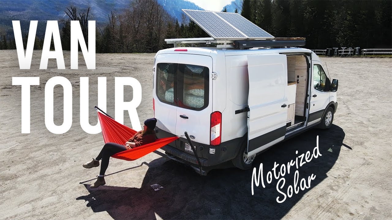SOLO Female Vanlifer Builds DIY Ford Transit Camper With Hammock and Tilting Solar Panels