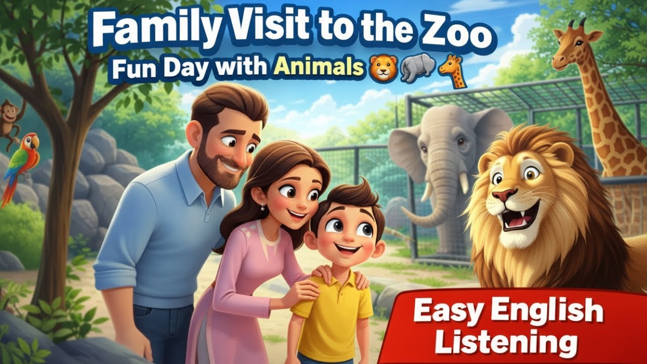 Family Visit to the Zoo | Fun Day with Animals 🦁🐘🦒 | Easy Slow English Listening (A2 Level)