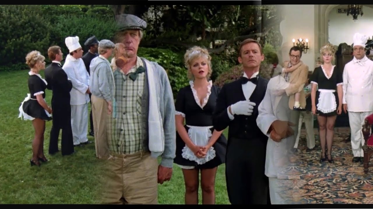 Stephanie Faracy in a French maid outfit with black pantyhose in the 1979 comedy Scavenger Hunt