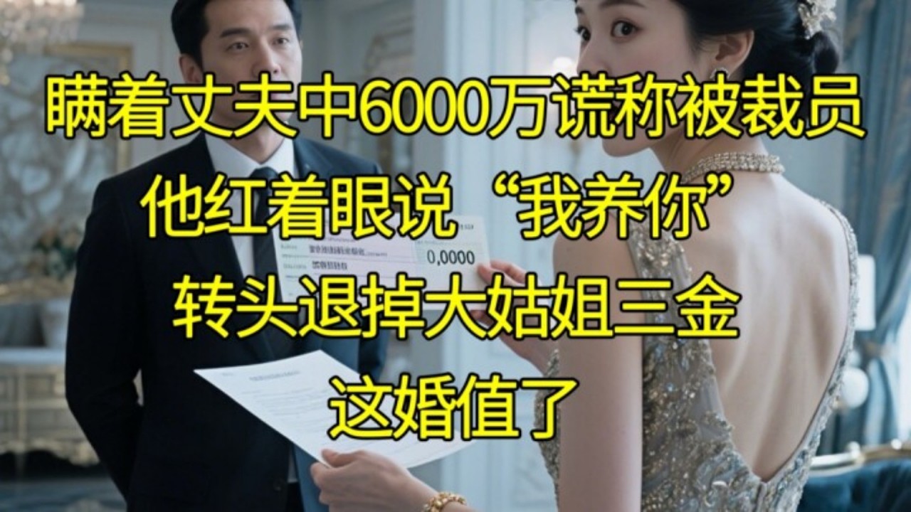 瞞着丈夫中6000萬謊稱被裁員，他紅着眼説“我養你”，轉頭退掉大姑姐三金，這婚值了#家庭情感 #情感故事 #故事 #故事分享 #人生百态