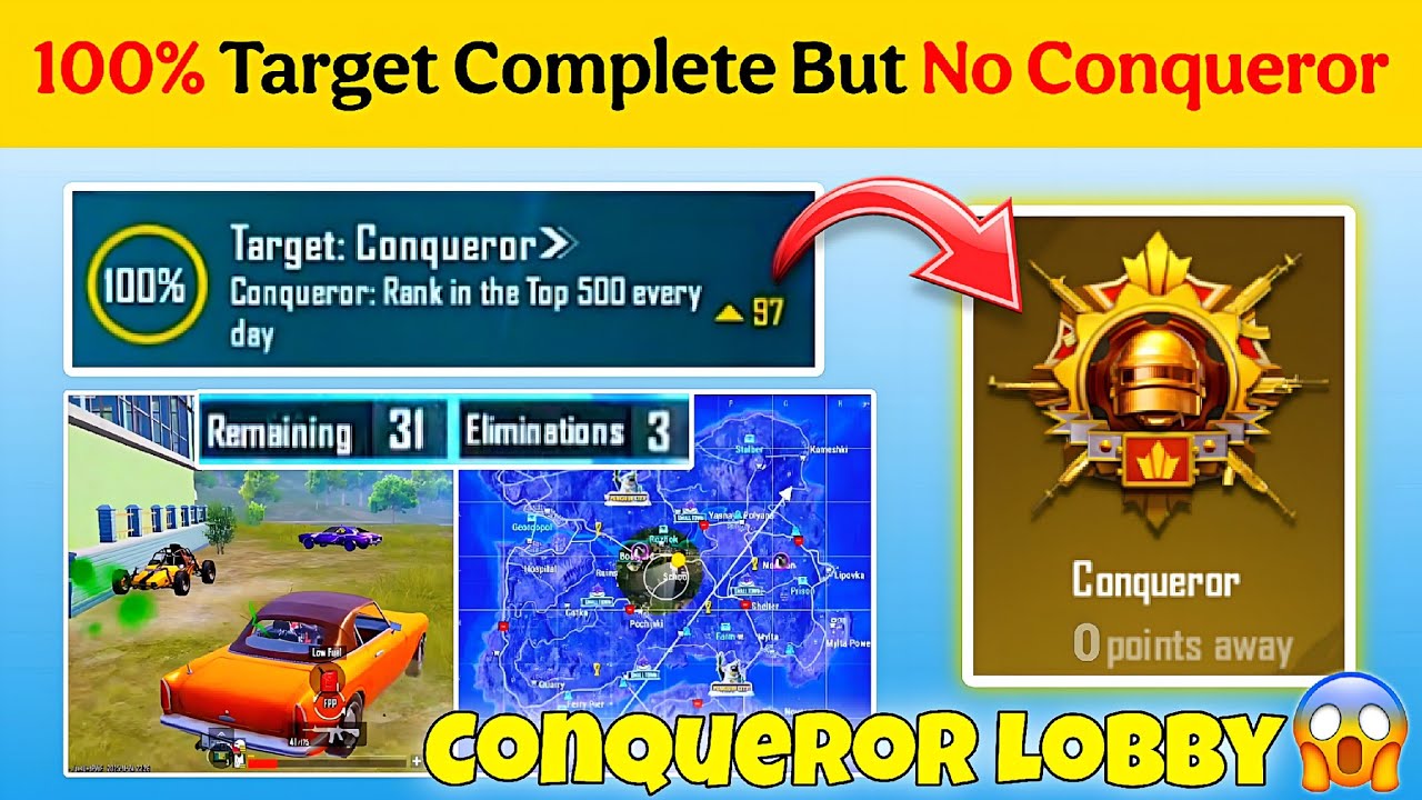 🇮🇳Day 8- 100% Target Reached But No Conqueror😱| Conqueror Lobby Survive Tips | Solo RankPush Tips✅️