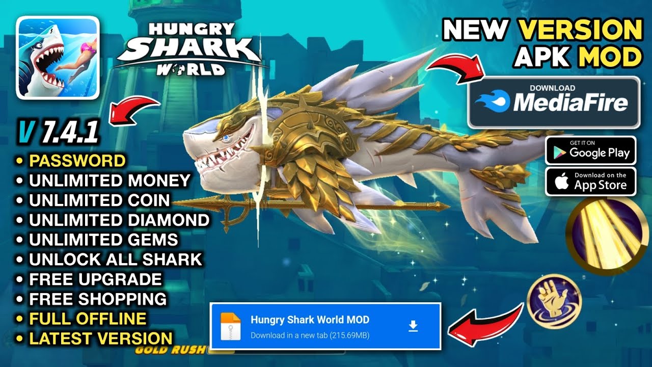 Hungry Shark World Mod V 7.4.1 Apk Terbaru 2026 - Unlimited Money & Unlock All Shark