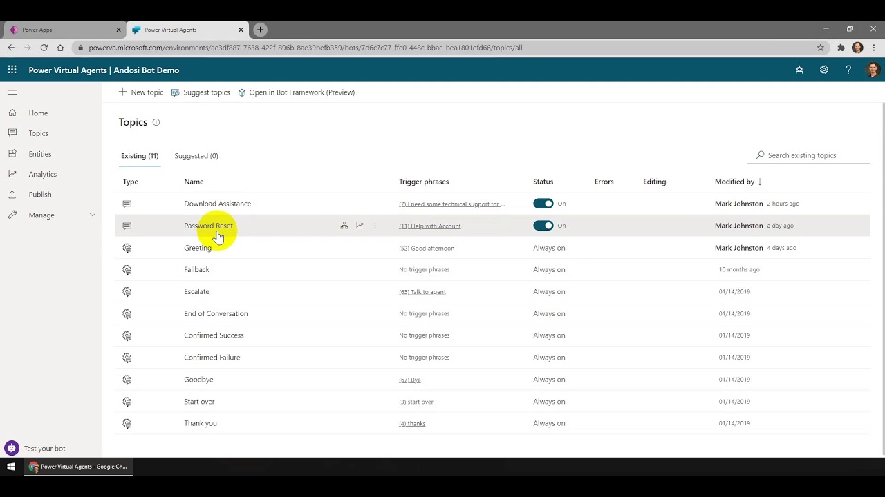 Power Virtual Agent Demo - Features