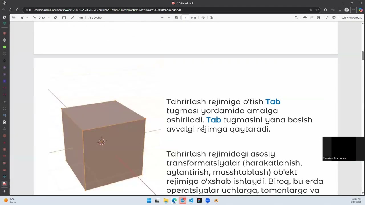 3D modellashtirish. 3 dars