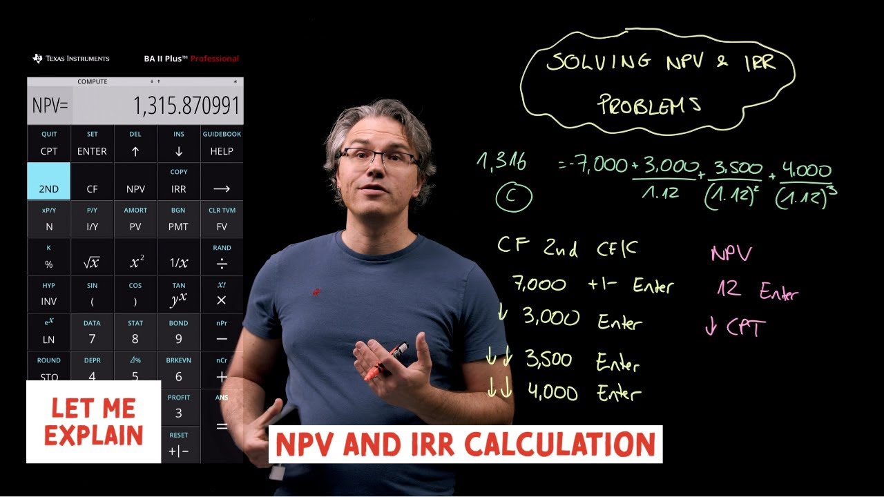 NPV and IRR calculation (for the CFA Level 1 exam)