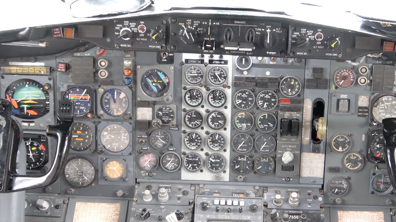 Retro 45 year old Boeing 737. Cockpit and outside views and 1992 cabin film of takeoff - BA 737-200.