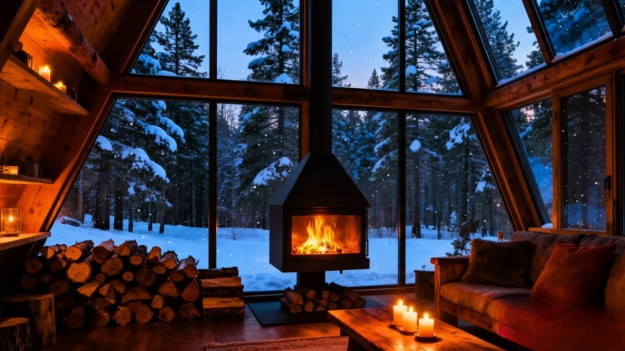 🔥 Cozy Fireplace 24/7 | 🌧️ Gentle Rain Outside |
