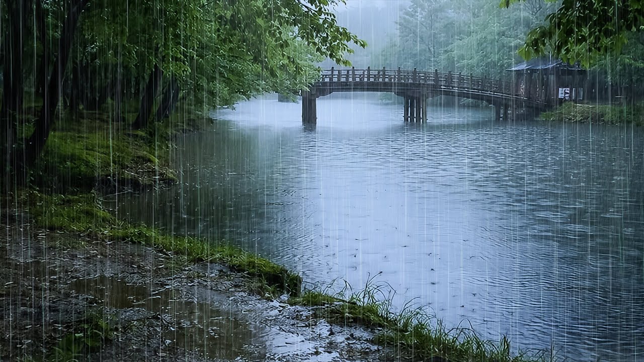 Naturally Fall Asleep with Real Forest Rain | ASMR Rain on Forest Lake to Reduce Stress