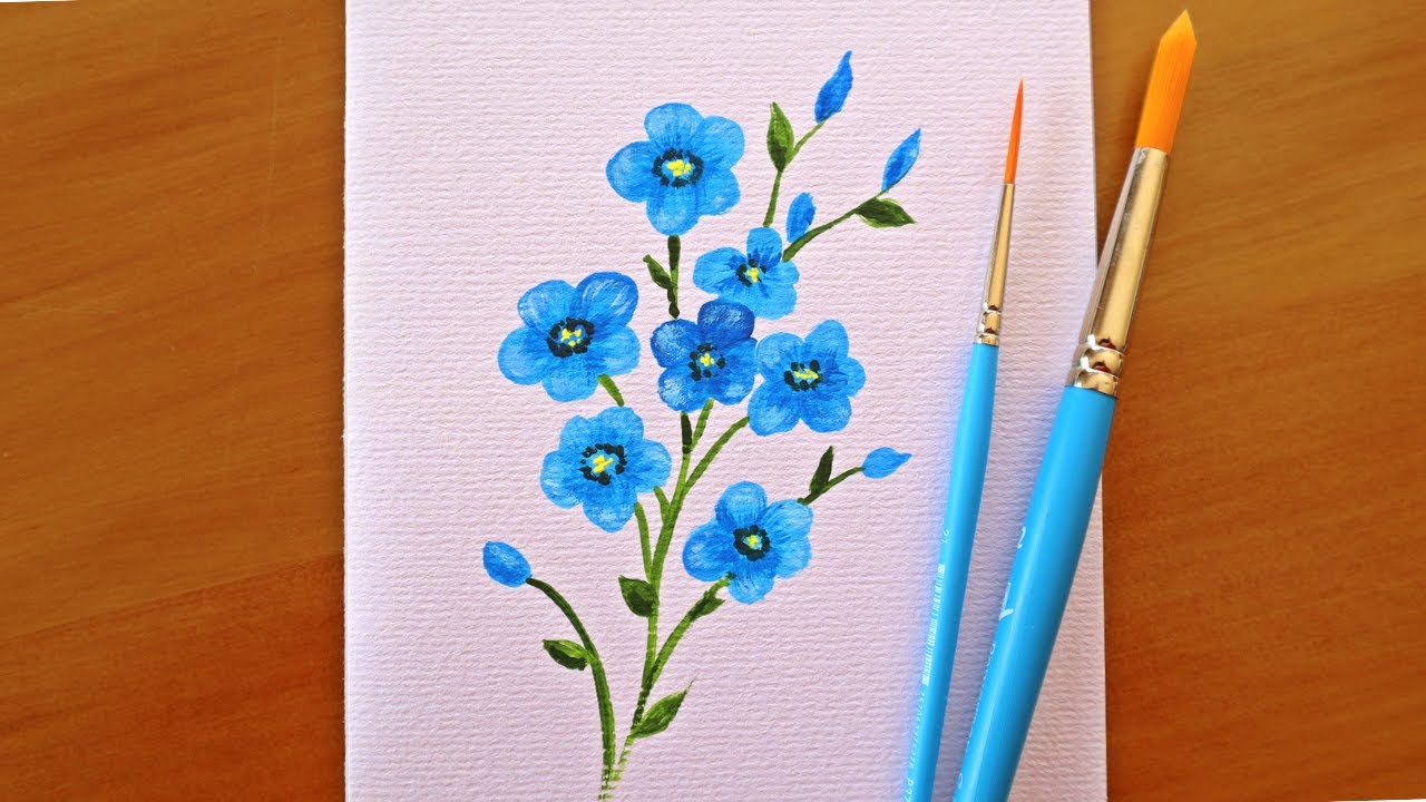 Easy Forget Me Not acrylic painting | STEP BY STEP | Full real time tutorial