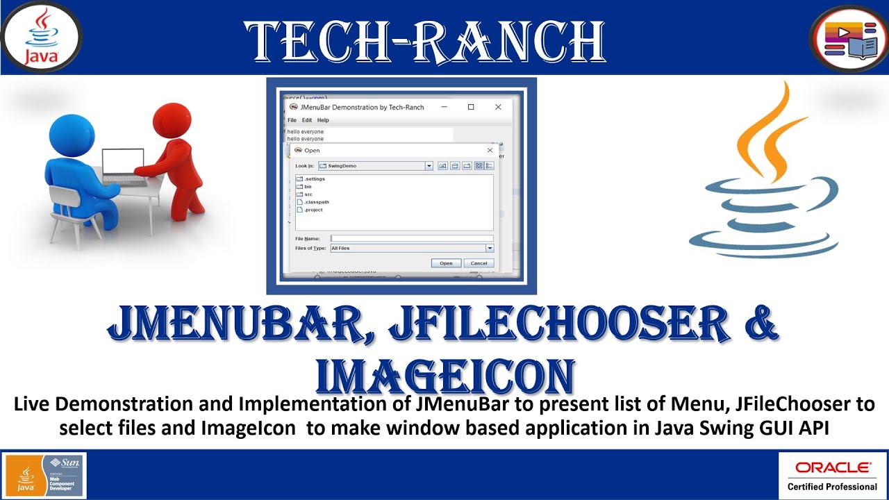 How to make JMenuBar , JFileChooser & ImageIcon in Java Swing GUI | SWING GUI API |  @Tech-Ranch ​
