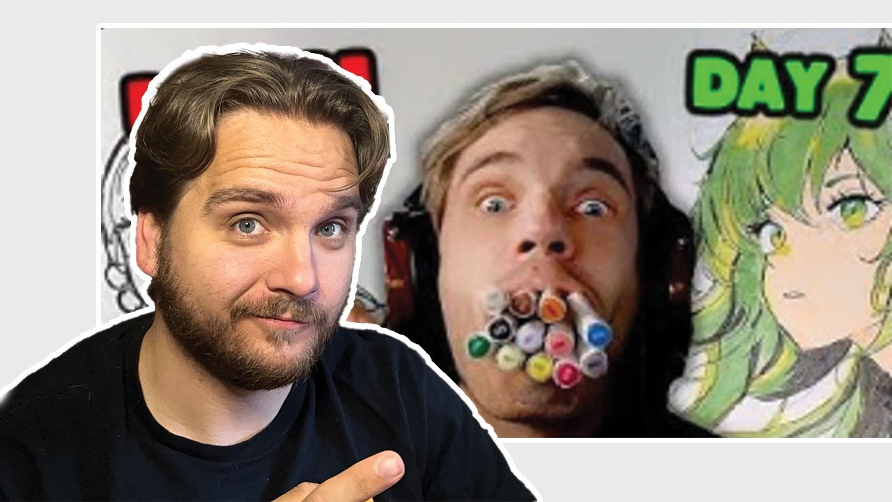 He's Drawing more! Artist reacts to @Pewdiepie drawing for 100days mp4 (and tips)