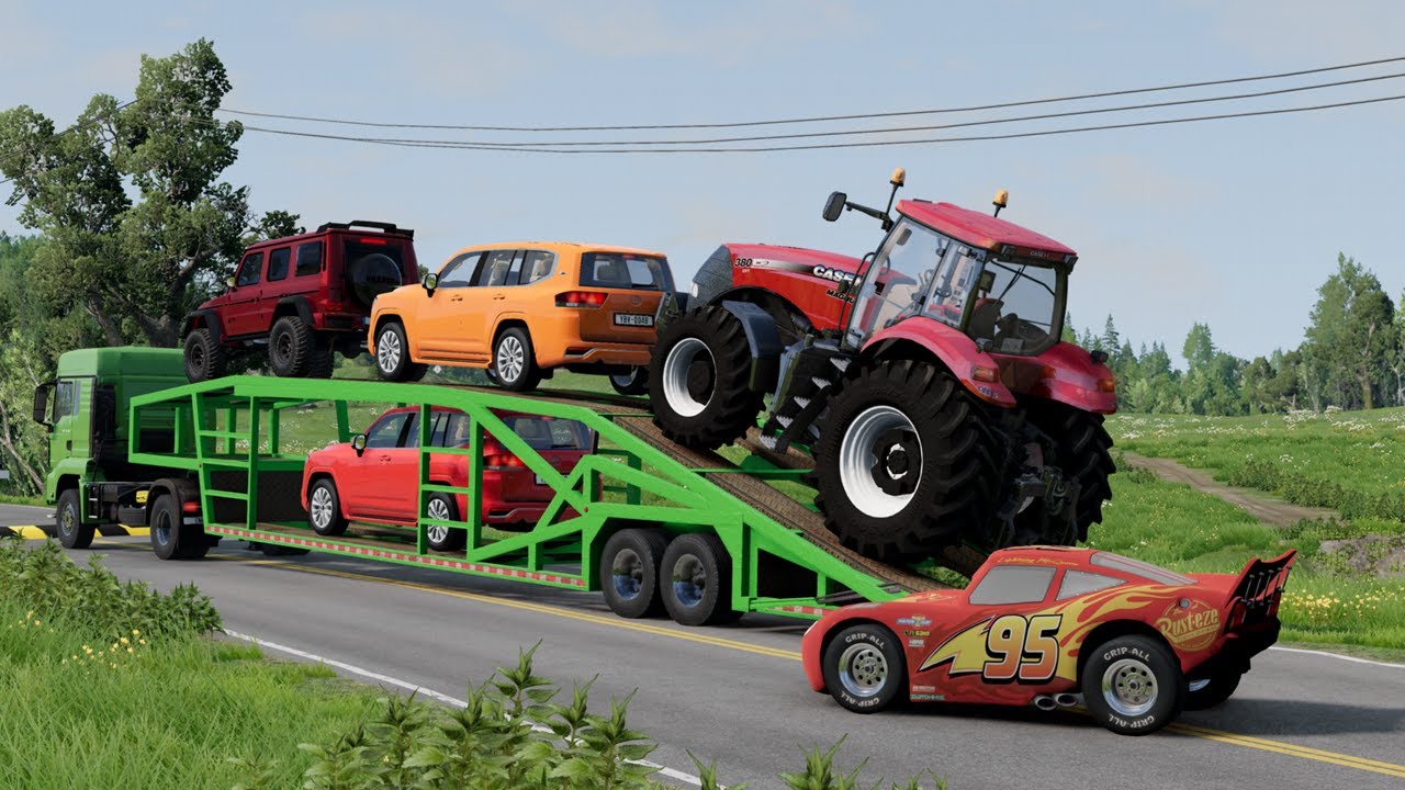 Flatbed Truck McQueen | Transportation with Truck - Pothole vs Car #5 | BeamNG.Drive Gameplay