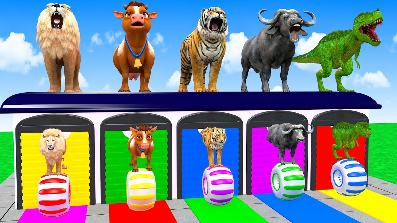 Long Slide Game With Elephant Gorilla Buffalo Hippopotamus Tiger 3d Animal Game Funny 3d Animals