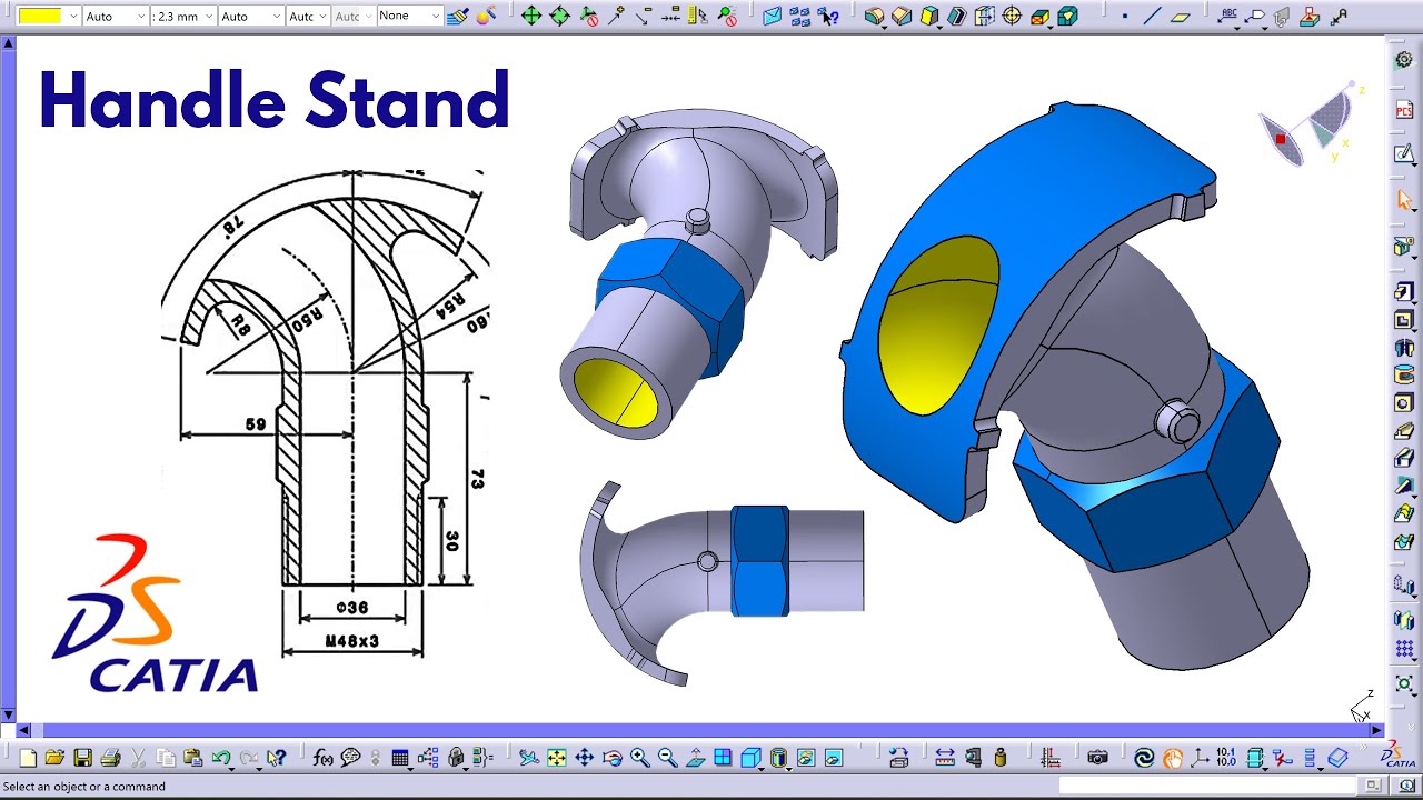 CATIA Mechanical Part Design | How to Create an Actuation Handle Stand | CATIA V5 Tutorial ⚙️