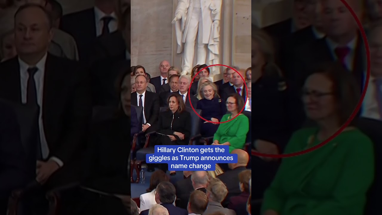 Hillary Clinton gets the giggles as Trump announces name change