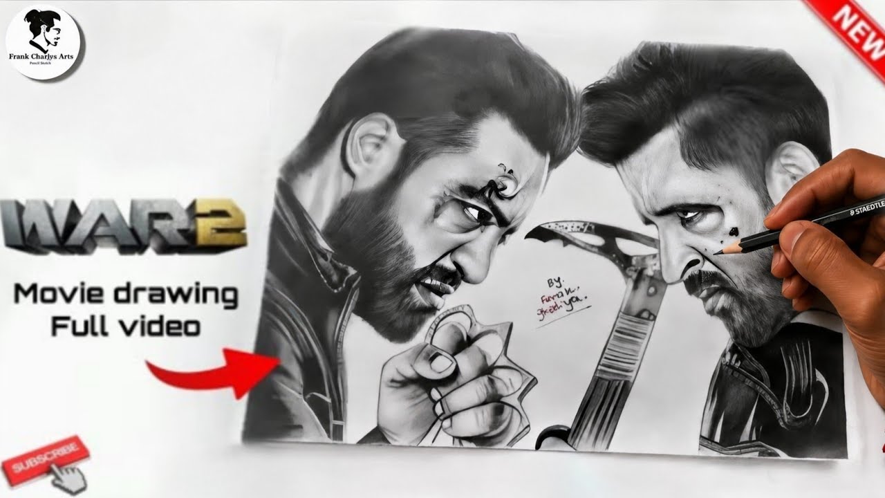 War 2 Movie poster Drawing | Hrithik Roshan VS Jr.NTR Epic art video watch now 