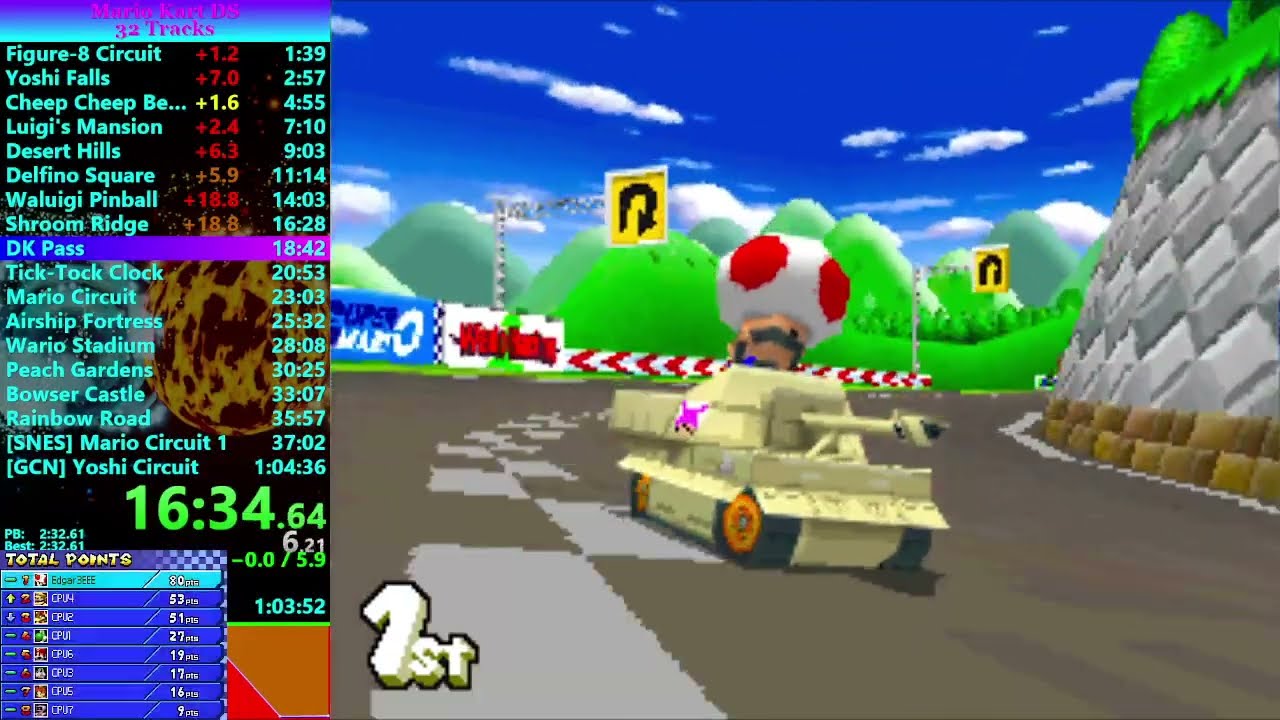 Mario Kart DS - 32 Tracks - 1h 04m 27s