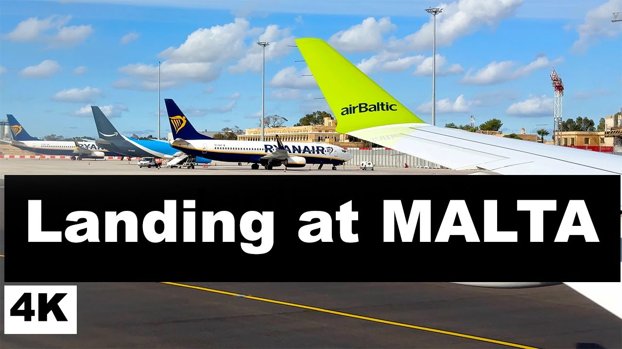 4K airBaltic landing at Malta International Airport. A short walk around the airport