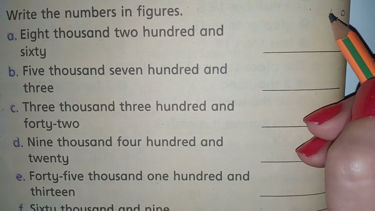 Write the numbers in figures (eight thousand two hundred and sixty) class 3 math (urdu/hindi)