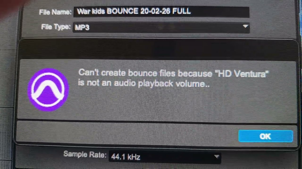Pro Tools Error - Can't create bounce files because HD is not an audio playback volume
