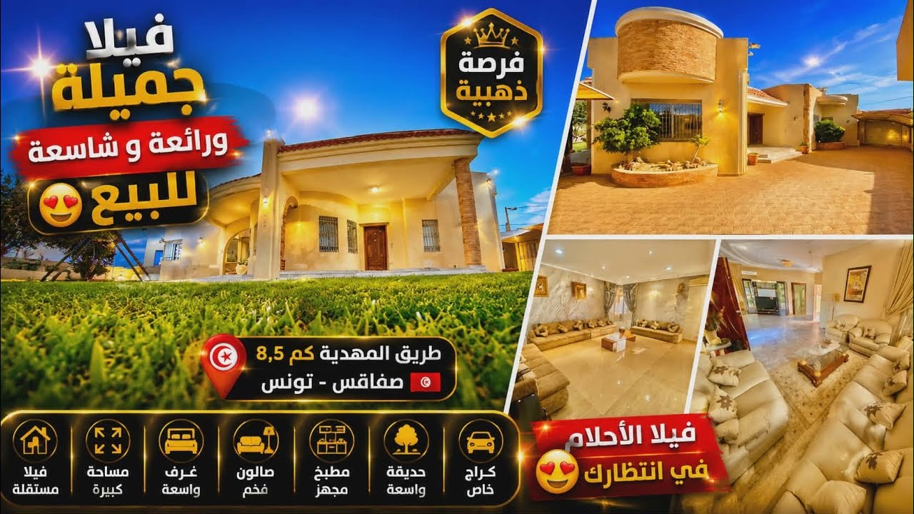 فيـلا جميــلة✨و رائـعة و شـاســعة💫للبيــع بطريـق المهدية كم 8,5 صـفاقـس ، تـونــس 🇹🇳 #عقارات_وسام