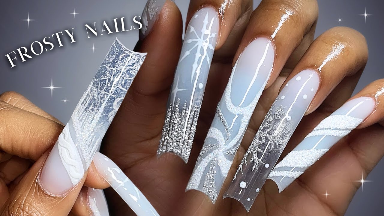 Frosty Christmas Polygel Nails🤍❄️ icicle nail + sweater nail art tutorial ✨ Sugar glitter nails