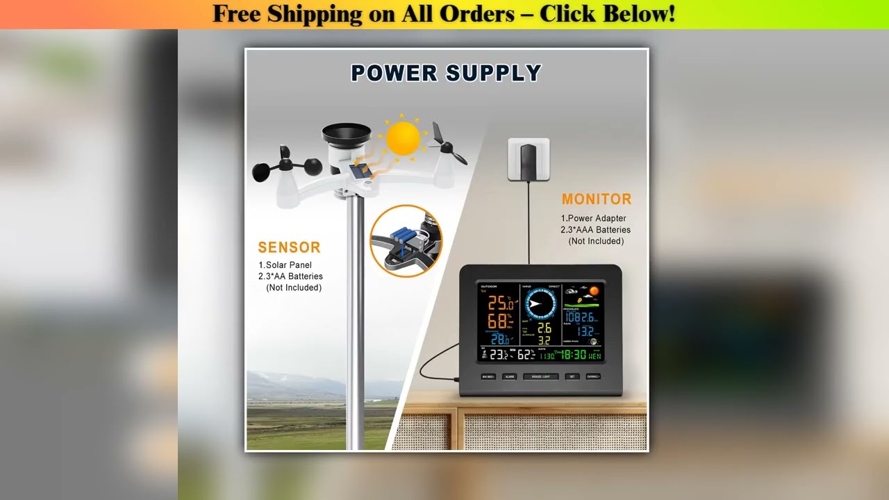 8-in-1 Wireless Weather Station with WiFi Sync Solar Powered Outdoor Sensor Real-time