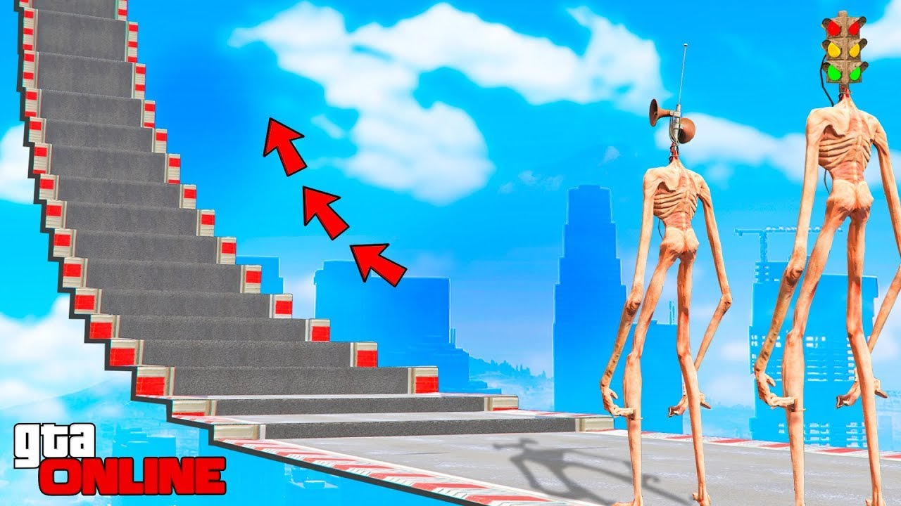 A QUÉ DISTANCIA SUBIR ESCALERAS SIREN HEAD Y TRAFFIC LIGHT HEAD ! EXPERIMENTOS EN GTA 5 ONLINE