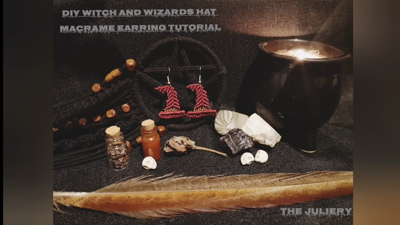 DIY macrame Witch/wizards hat earrings