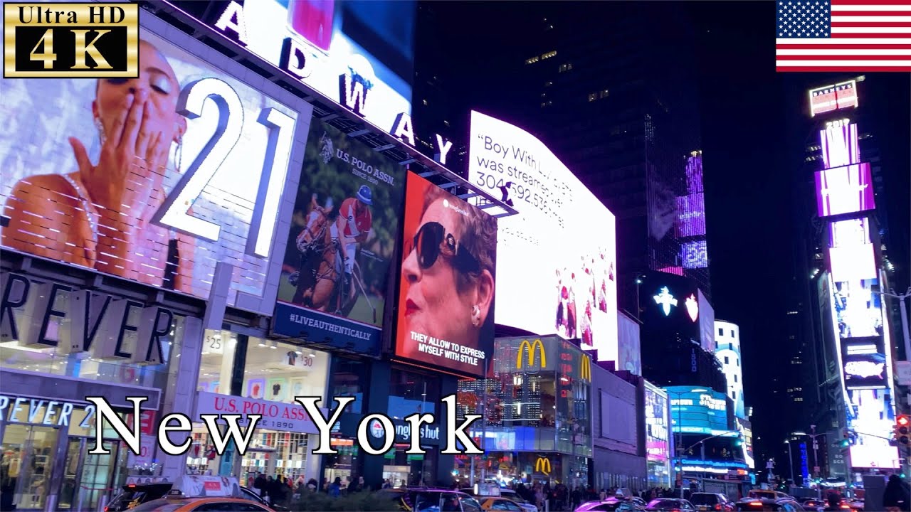 🇺🇸New York Night Walk - Broadway leading to Times Square -【4K 60fps】