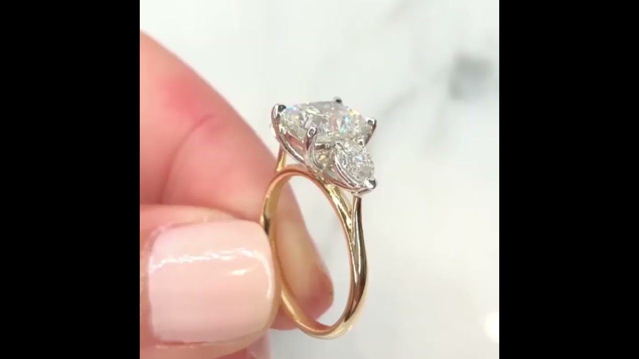 Three Stone 2.0 ct Cushion Cut Two Tone Engagement Ring