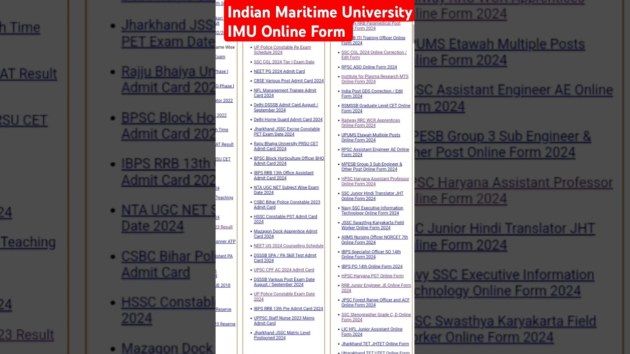 Indian Maritime University Online Form on Sarkari Result 