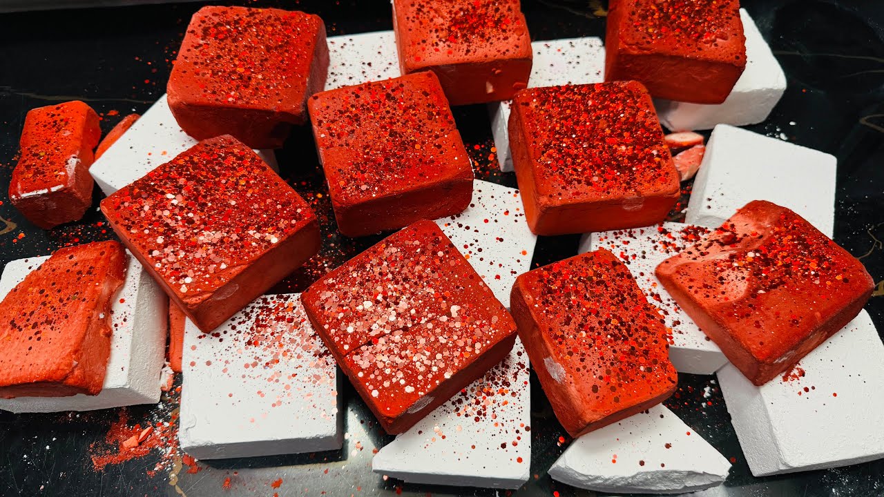 Fresh Red Dyed Gym Chalk  ASMR Crush | Oddly Satisfying ASMR 