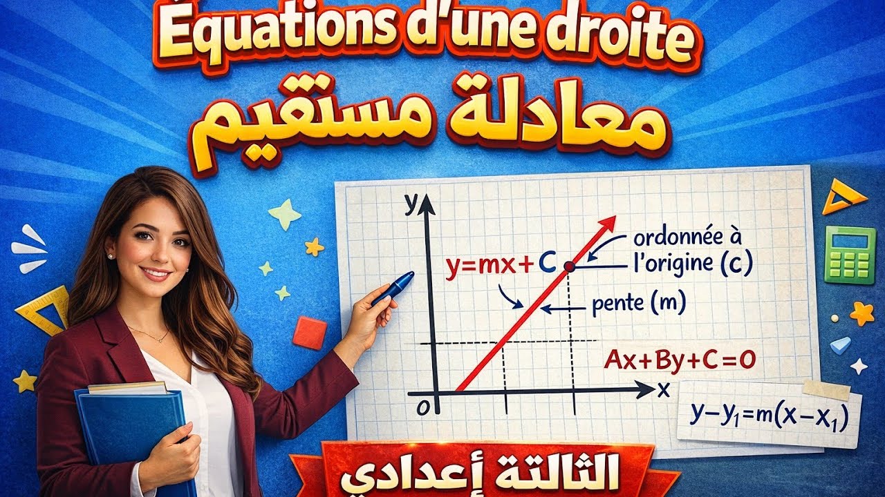 شرح سهل لدرس Équations d'une droite | معادلة مستقيم الثالثة إعدادي