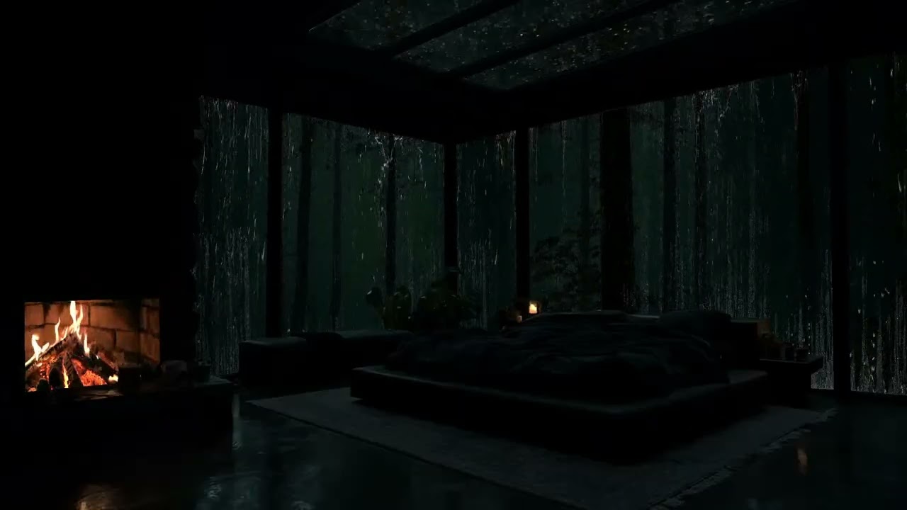 Inside a Quiet Forest Cabin While Rain Slowly Covers the Surrounding Woods