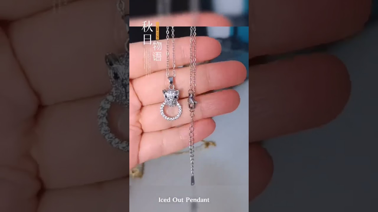 Rhinestone Iced Out Leopard Heart 18k Gold Plated Stainless Steel Zircon Pendant Necklace For Women