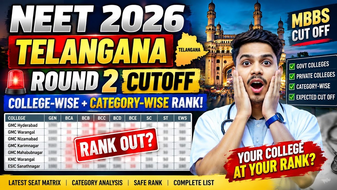 🚨 NEET 2026 TELANGANA ROUND 2 CUTOFF 😱 COLLEGE-WISE + CATEGORY-WISE RANK! | MBBS CUT OFF#neet#knruhs