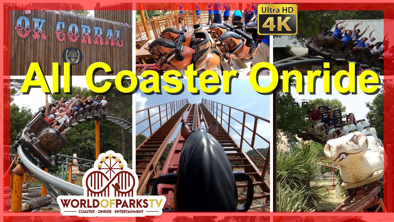 OK Corral - Western Park Frankreich - alle Achterbahnen Onride - OK Corral All Roller Coaster POV 4K