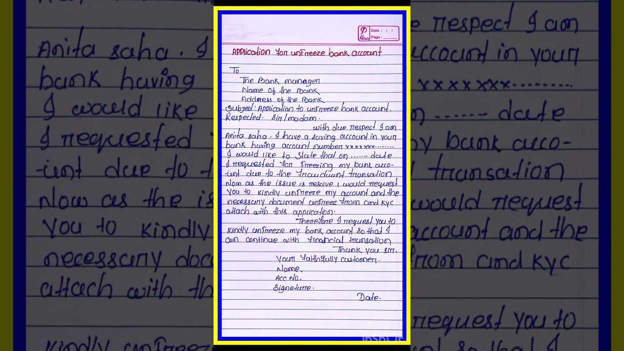 Application for unfreeze bank account to bank manager /unfreeze bank accounts application to manager